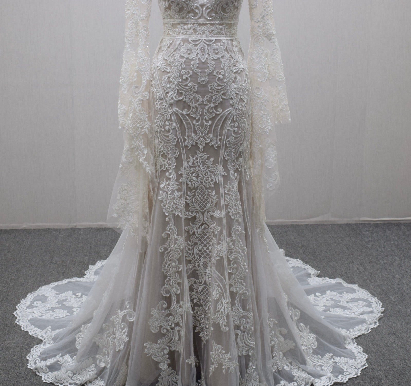 Boho Nude Bridal Dress V Neck Lace Appliqu Ruffle Sleeves Open Back C Belle Formal Dresses Boho Nude Bridal Dress V Neck Lace Appliqu Ruffle Sleeves Open Back C Belle Formal Dresses