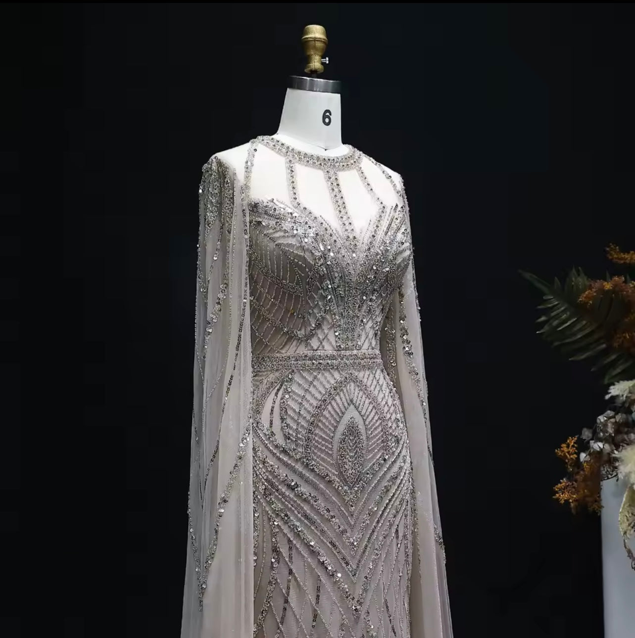 Luxury Dubai Green Mermaid Evening Dress with Cape Sleeves Caramel Arabic Women Wedding Party Ball Gown