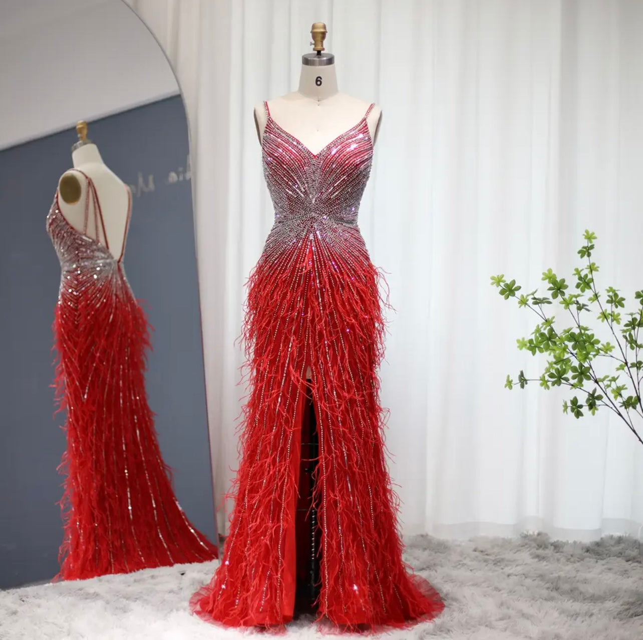 Luxury Beaded Feathers Mermaid Silver Gray Evening Dress Guest of Wedding Halter Backless Formal Gown