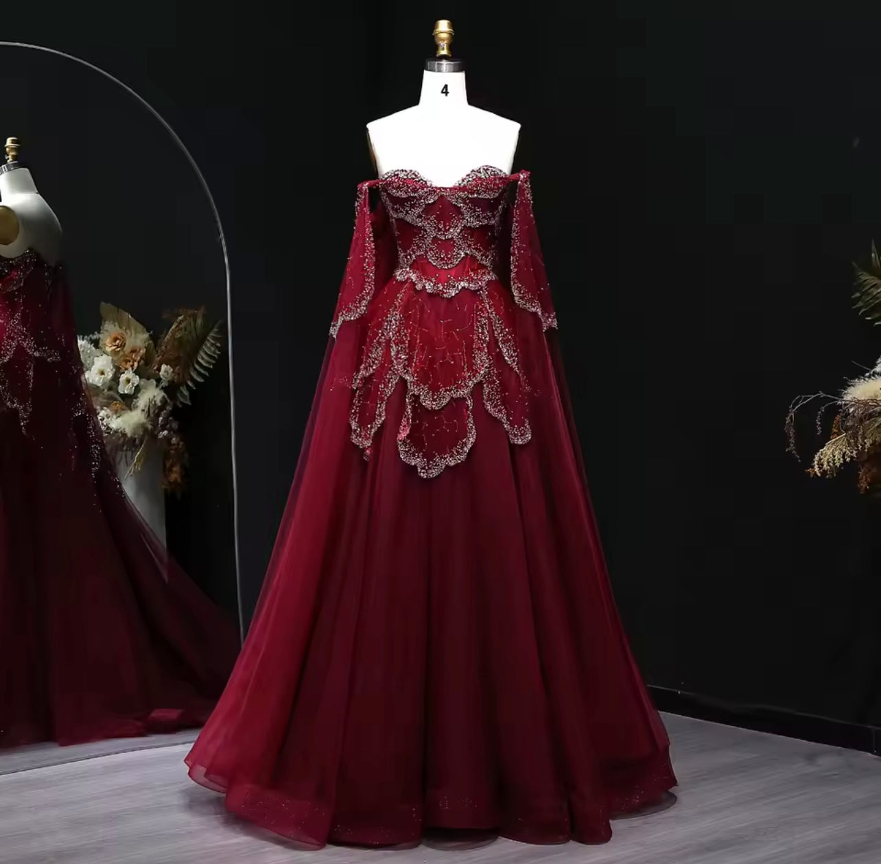 Off Shoulder Sage Green Evening Dress with Cape Sleeves Sweetheart Luxury for Guest of Wedding Gala Ball Gown