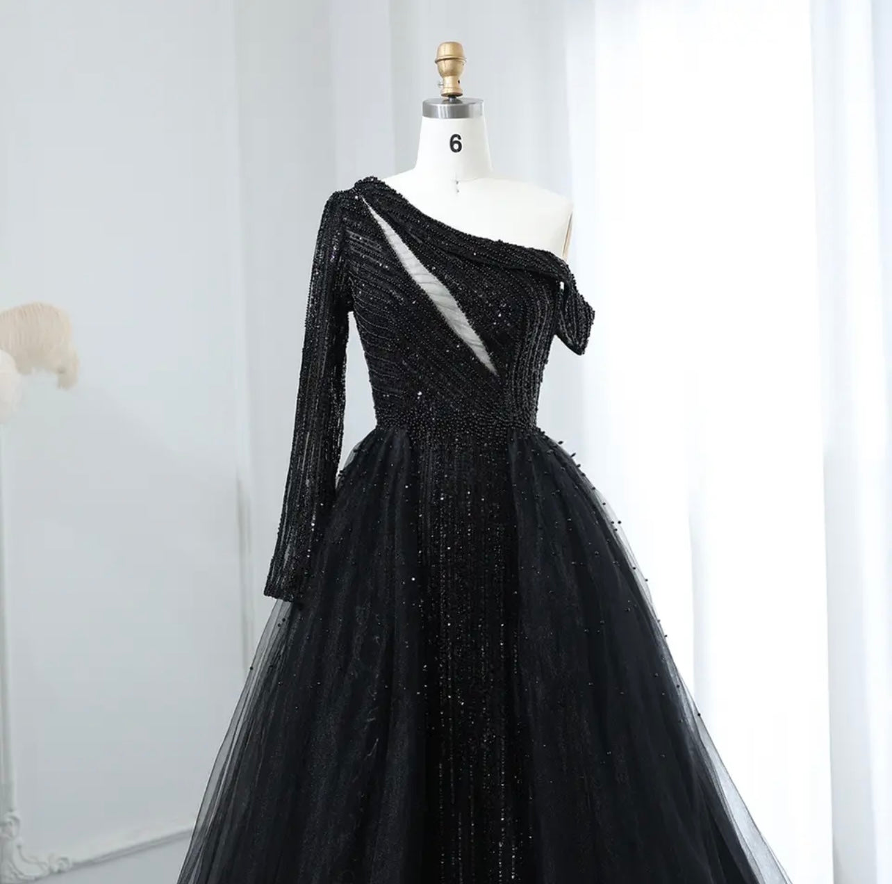 Elegant One Shoulder Beige Evening Dress with Overskirt Luxury Beaded Guest of Wedding Party Gowns