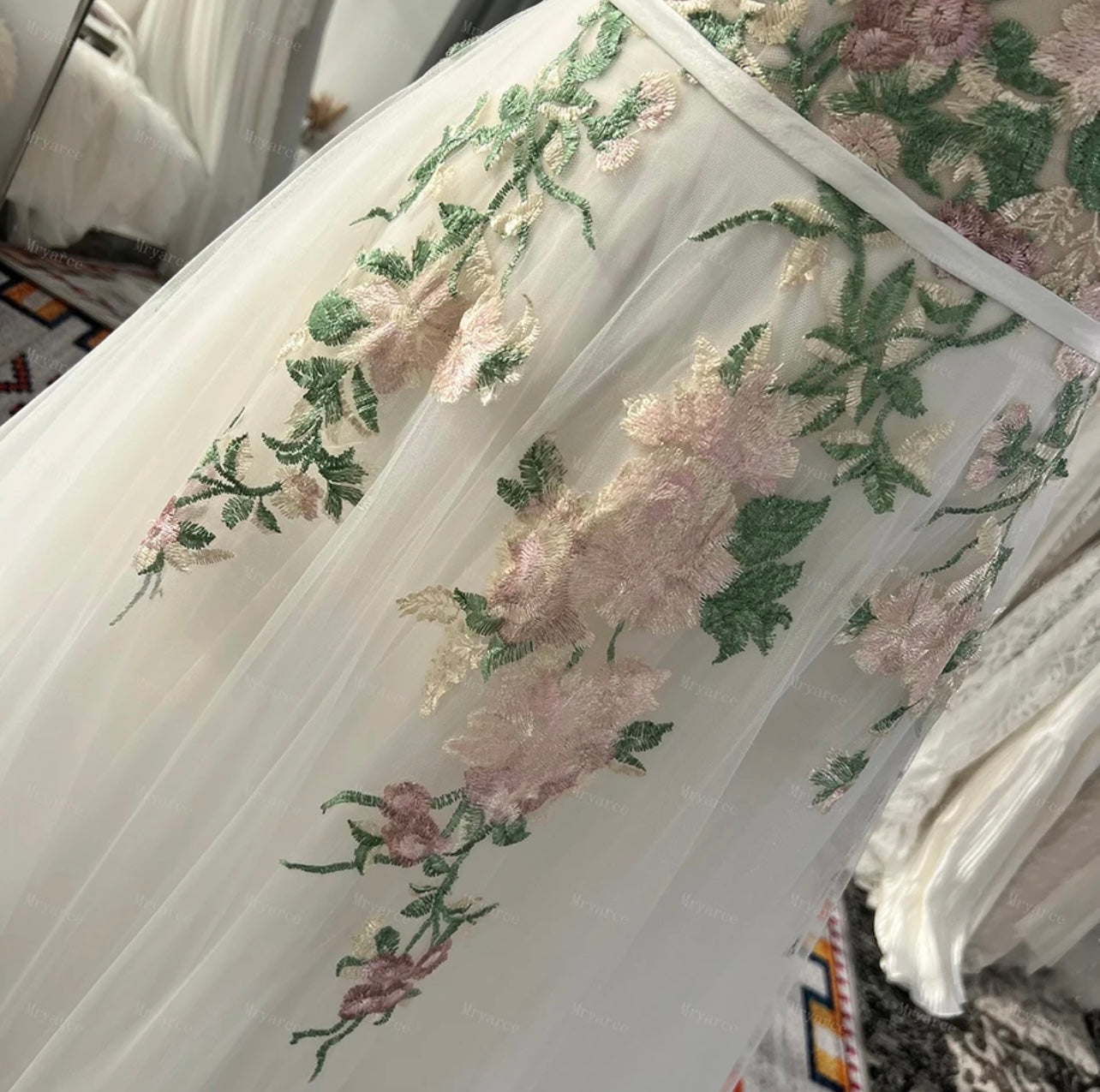 Colorful Embroidery Lace Flowy Wedding Dress Sleeveless A Line Open Back Bridal Gowns