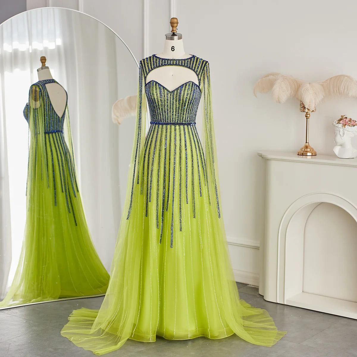 Arabic Fuchsia Cape Sleeves Luxury Beaded Evening Dresses Long Celebrity Gowns For wedding