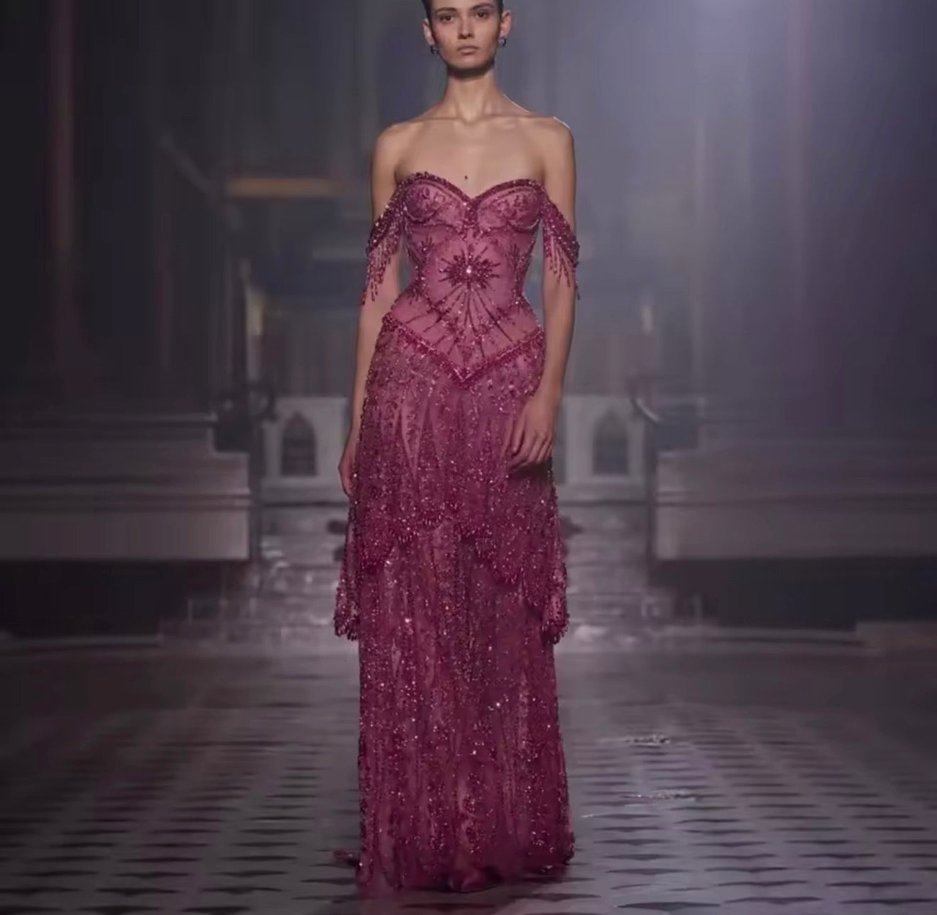 Fuchsia Arabic Gown Beaded A-Line
Evening Gown Formal Occasion Gala Prom