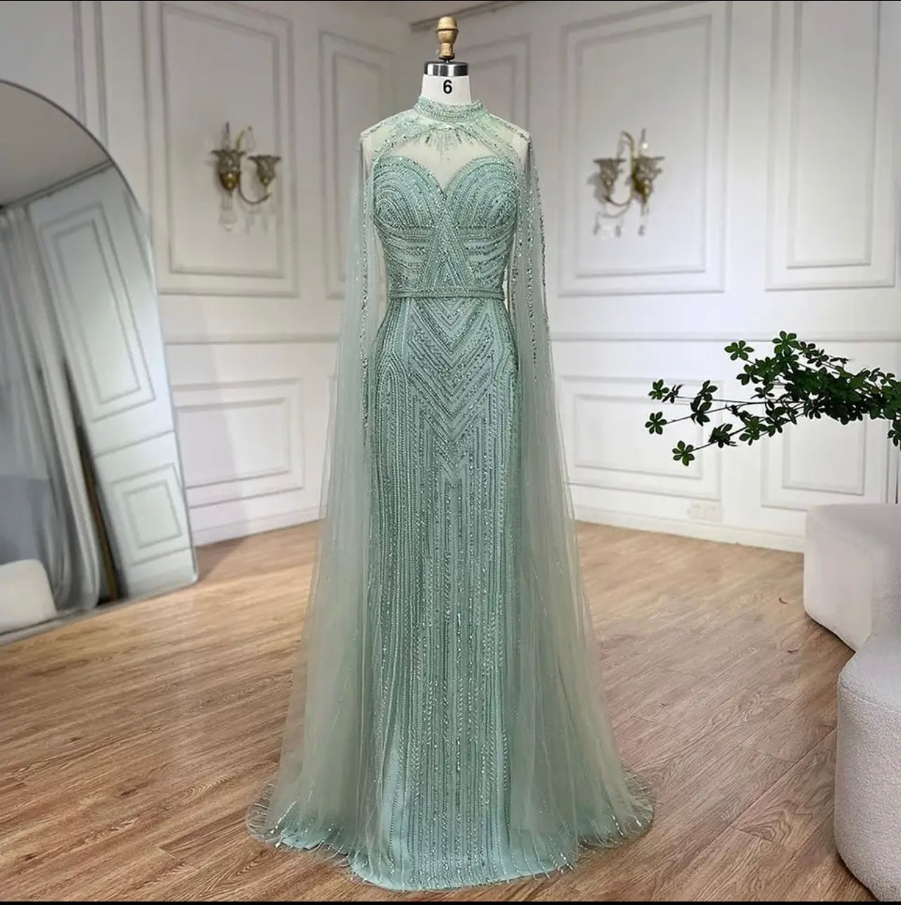 Caramel Elegant Cape Sleeves Mermaid Beaded Evening Dresses Long Gowns Guest of Wedding