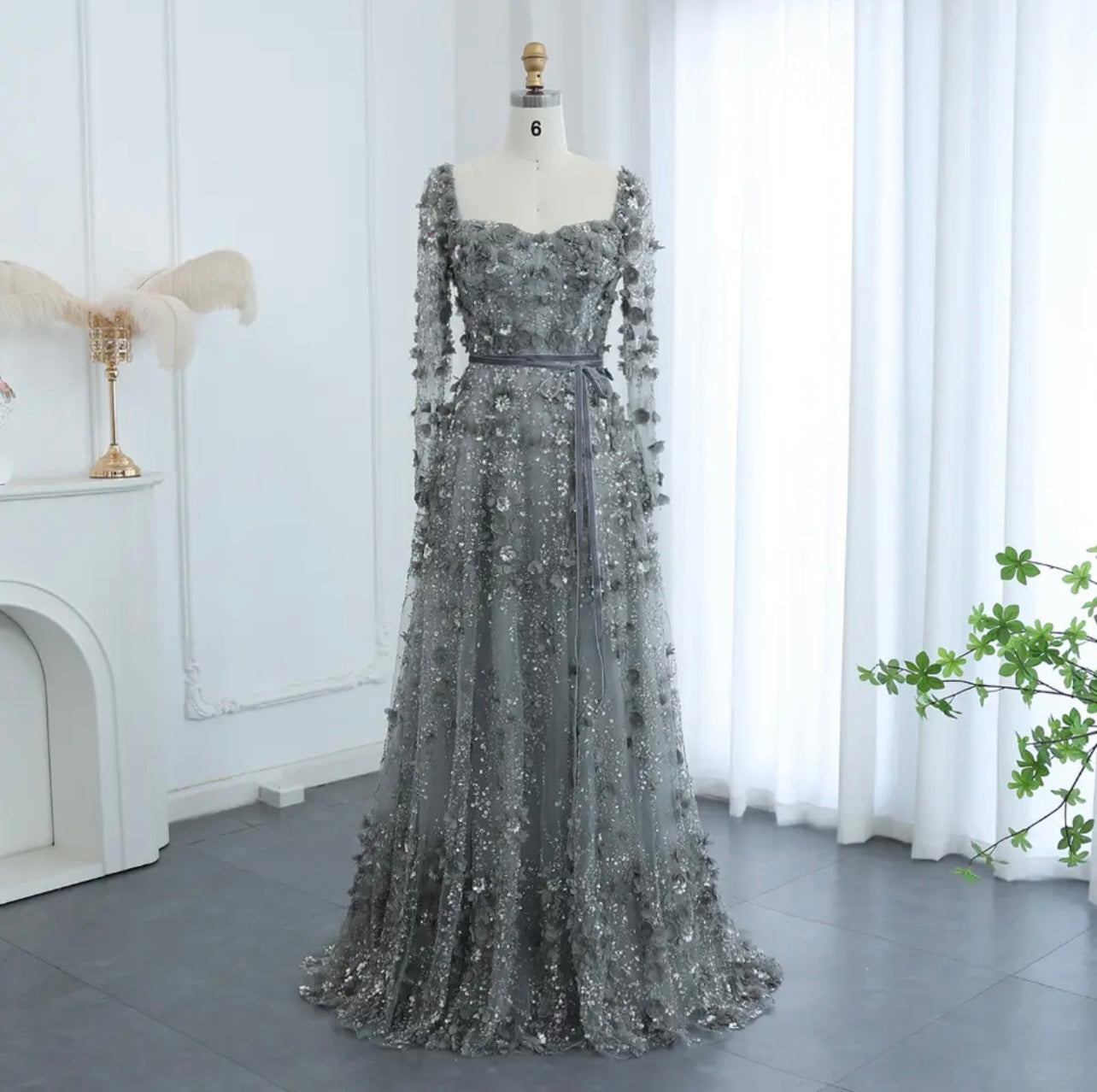 Luxury 3D Flower Long Sleeves Evening Dresses for Women Wedding Party Elegant A-line Formal Gowns Braidsmaid