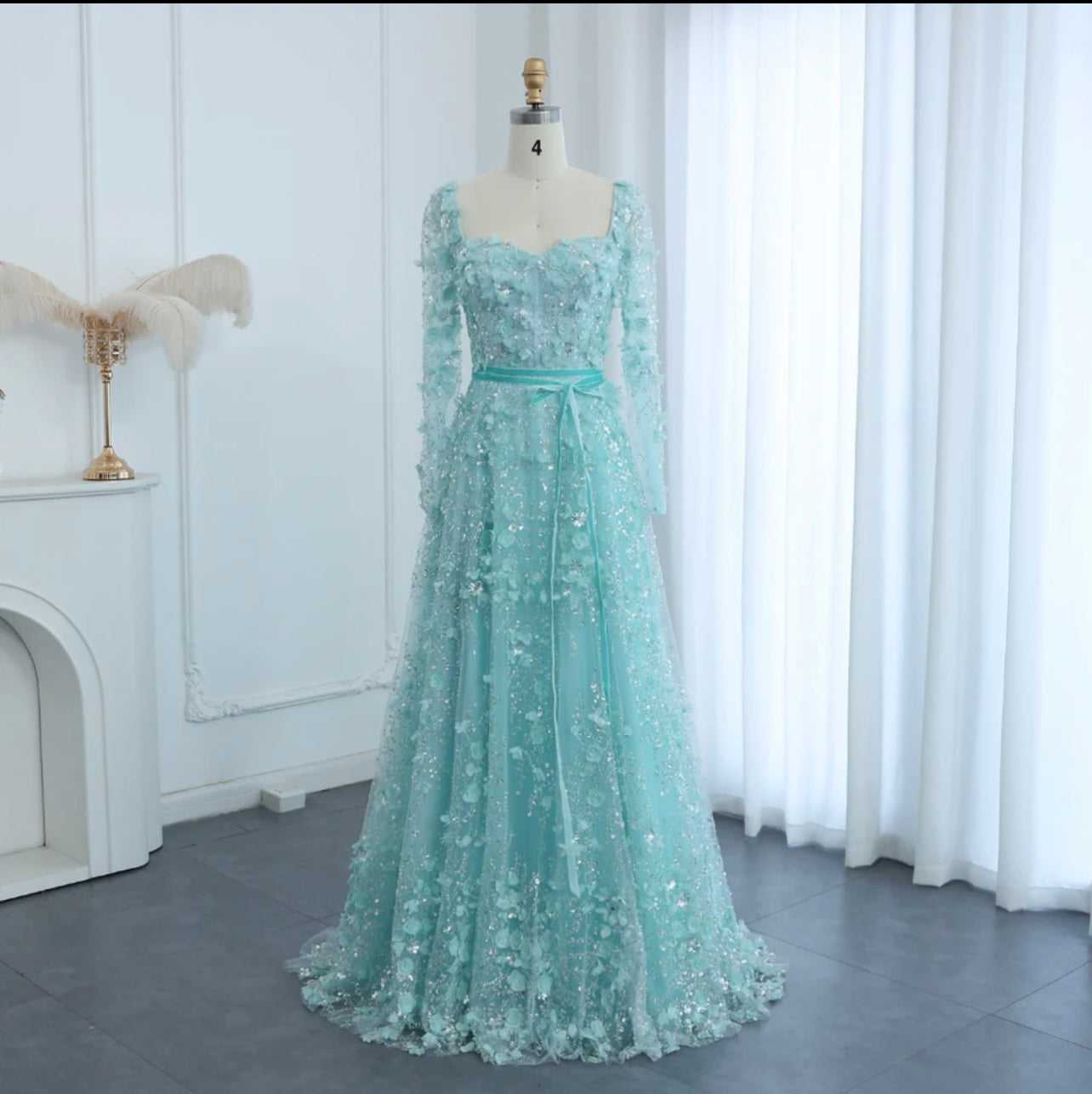 Luxury 3D Flower Long Sleeves Evening Dresses for Women Wedding Party Elegant A-line Formal Gowns Braidsmaid