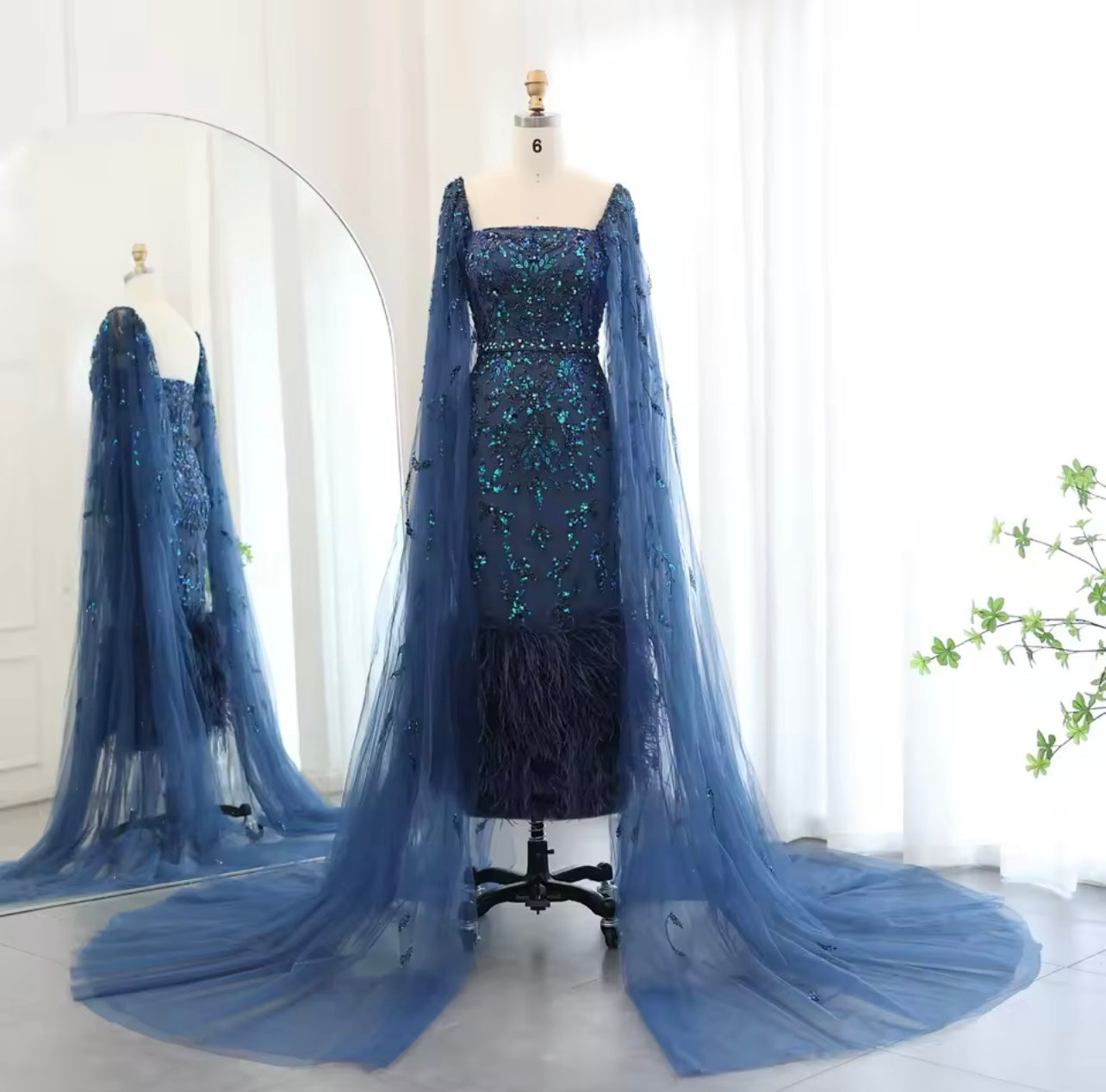 Purple Dubai Lilac Feathers Evening Dresses with Cape Sleeves Long Purple Guest of Wedding Ball Gown