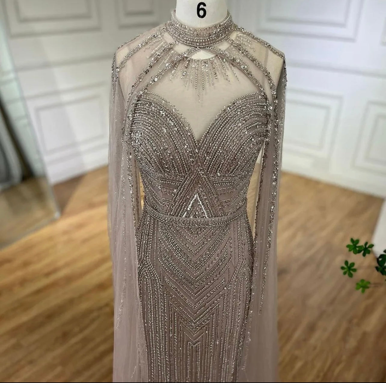 Caramel Elegant Cape Sleeves Mermaid Beaded Evening Dresses Long Gowns Guest of Wedding