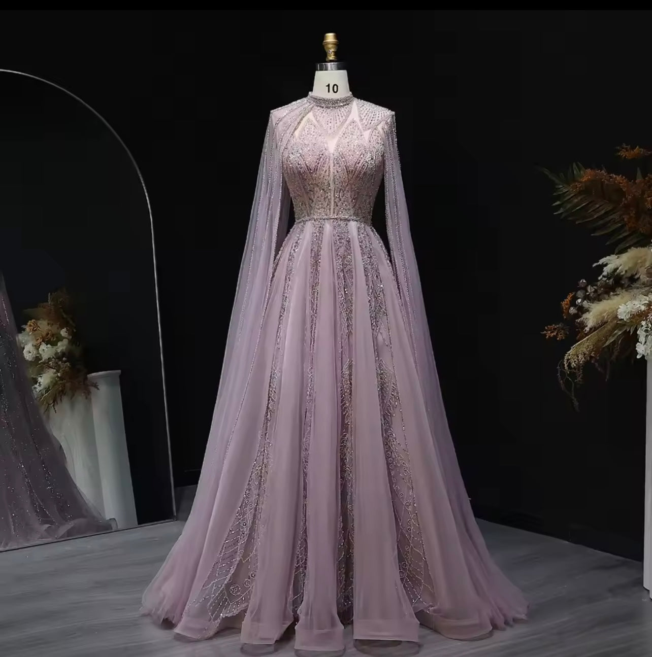Luxury Evening Dress with Cape Sleeves Gala Wedding Guest Party Ball Gown