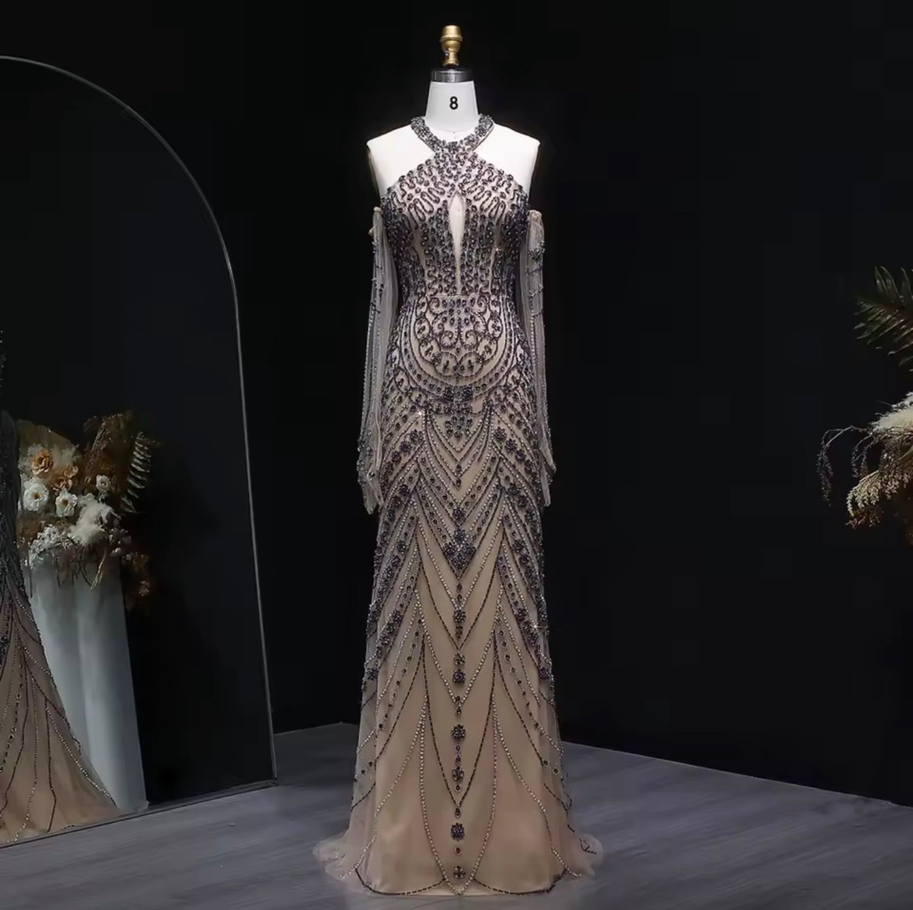 Luxury Evening Dress Guest of Wedding
Mermaid with Gloves Embellished Halter Ball Gown