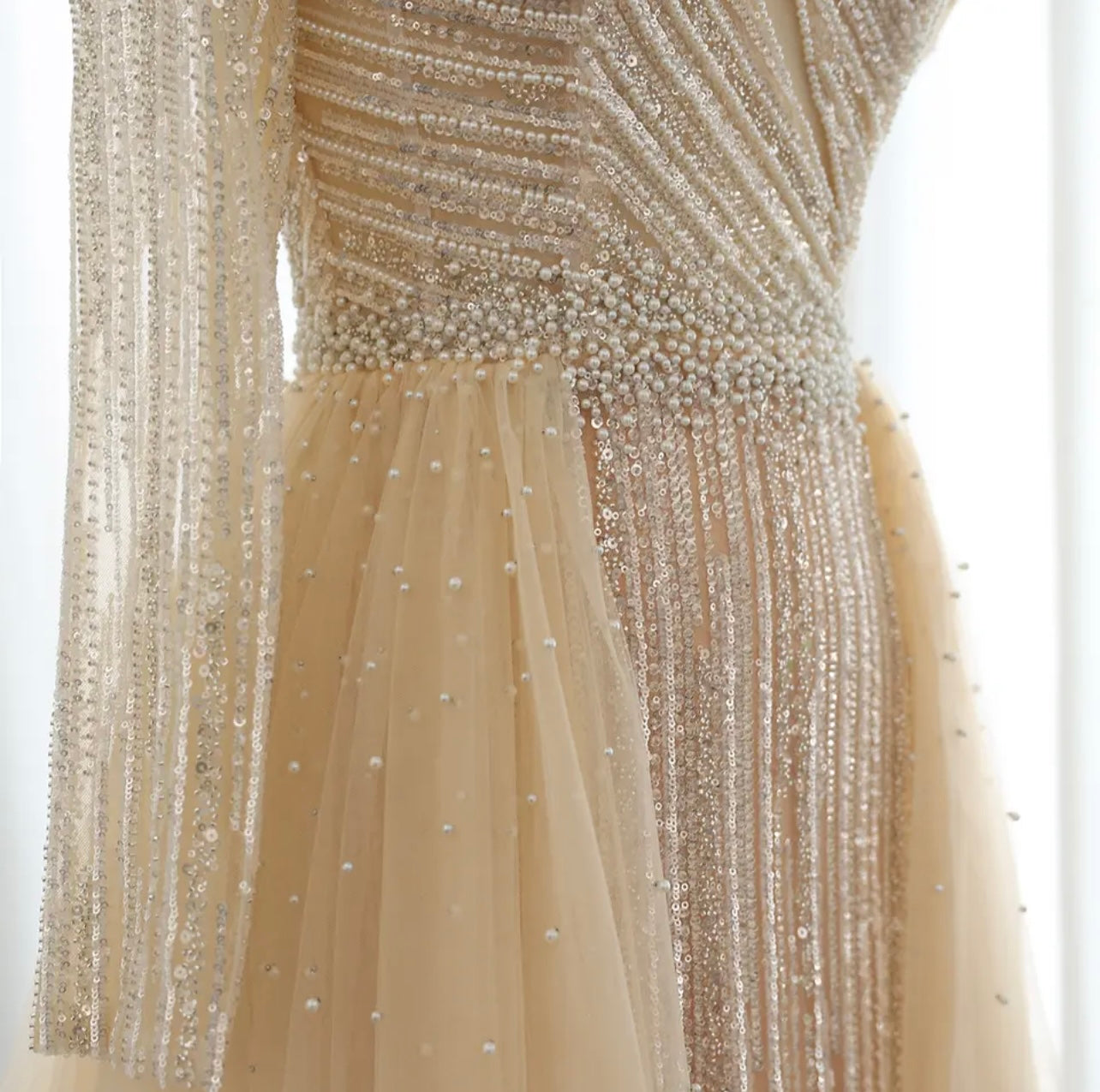 Elegant One Shoulder Beige Evening Dress with Overskirt Luxury Beaded Guest of Wedding Party Gowns