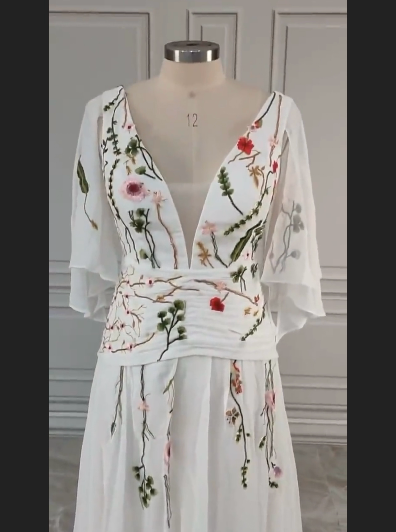 Wedding Dress Embroidery Floral Bridal Gown Open Back A Line Dress With Colorful Floral Detail