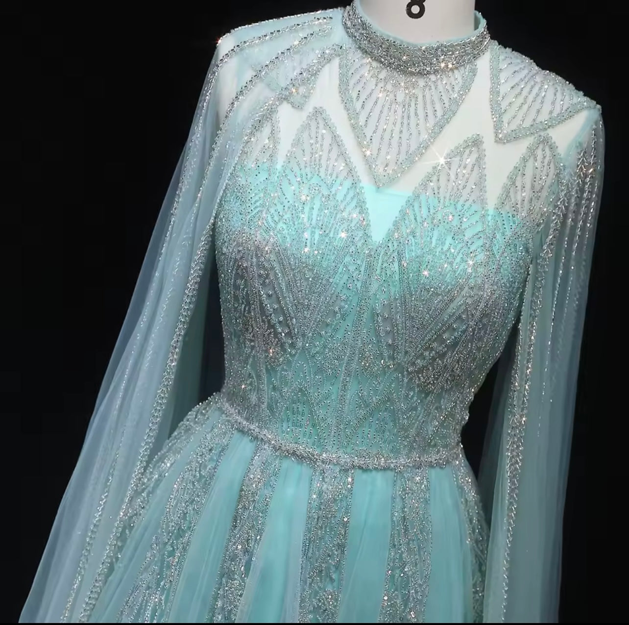 Luxury Evening Dress with Cape Sleeves Gala Wedding Guest Party Ball Gown