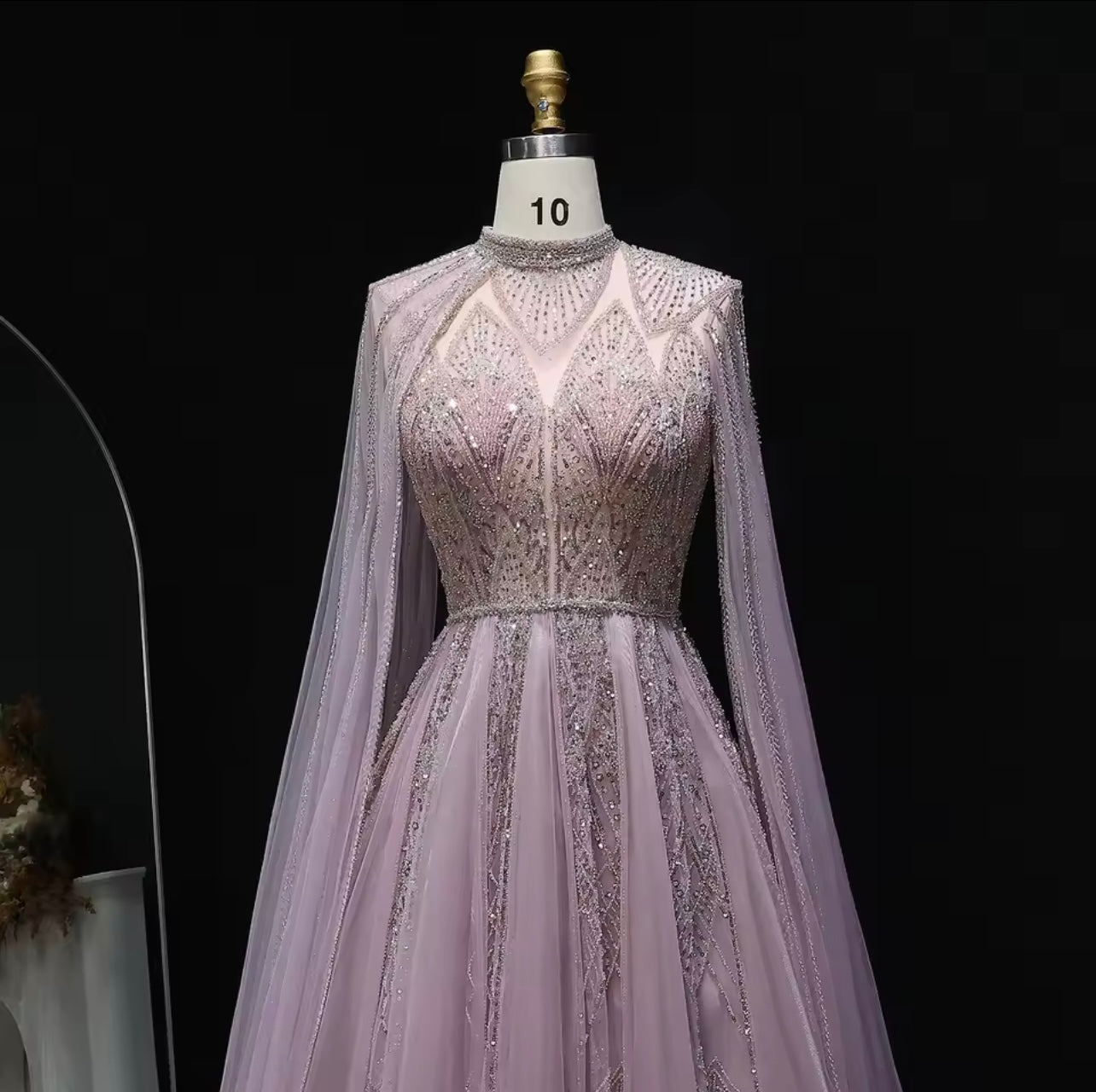 Luxury Evening Dress with Cape Sleeves Gala Wedding Guest Party Ball Gown