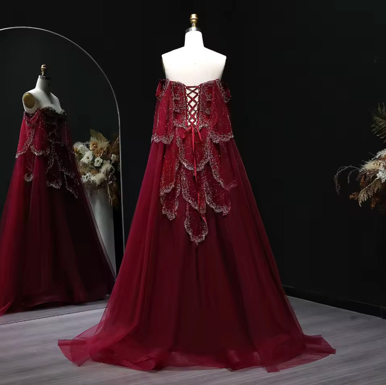 Off Shoulder Sage Green Evening Dress with Cape Sleeves Sweetheart Luxury for Guest of Wedding Gala Ball Gown