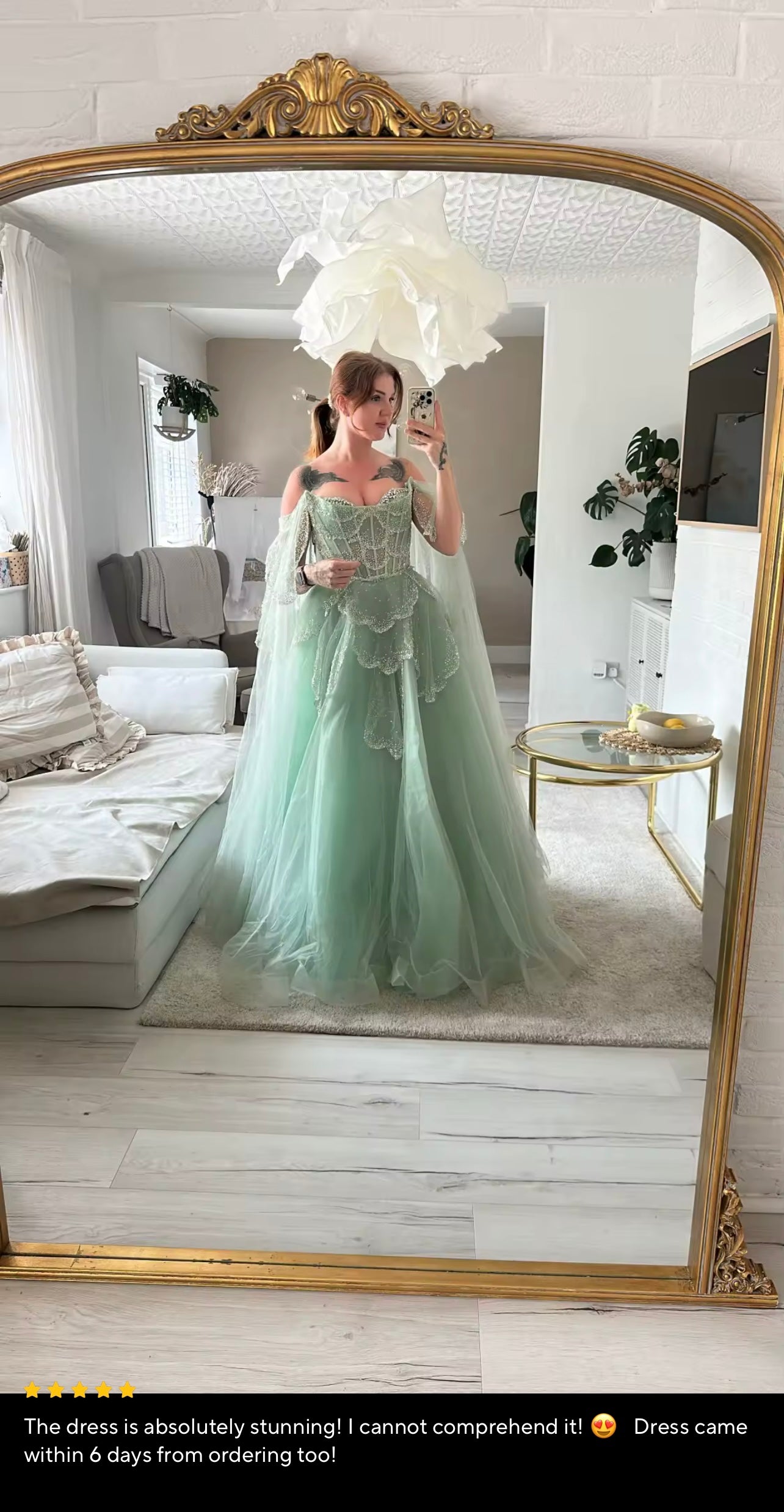 Off Shoulder Sage Green Evening Dress with Cape Sleeves Sweetheart Luxury for Guest of Wedding Gala Ball Gown