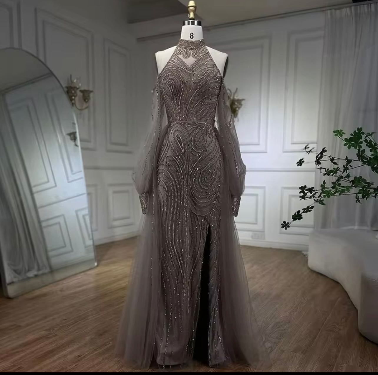 Turquoise Mermaid Elegant Dress With Overskirt Luxury Beaded Evening Dress Ball Gown For Guest Of Wedding Party