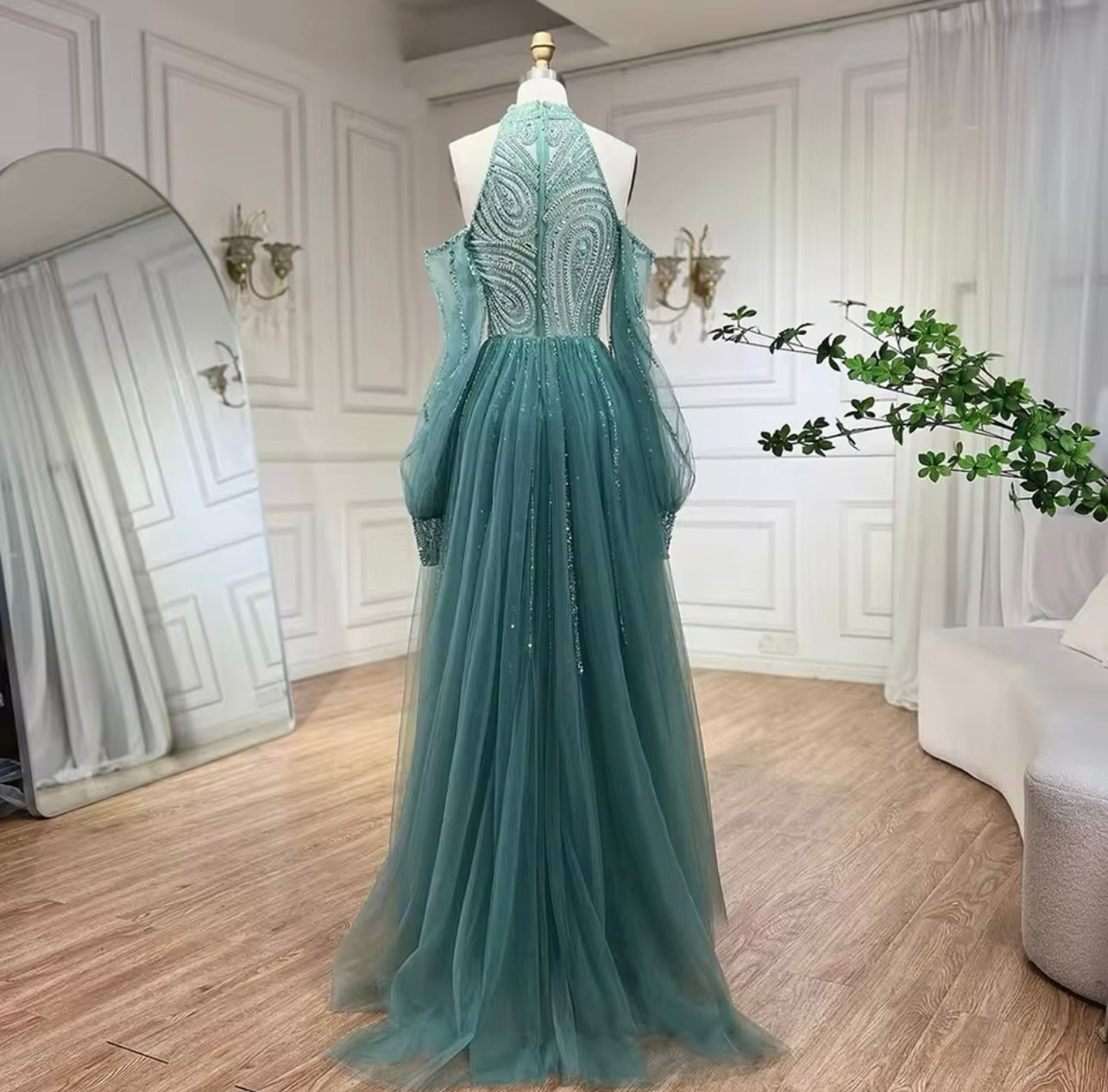 Turquoise Mermaid Elegant Dress With Overskirt Luxury Beaded Evening Dress Ball Gown For Guest Of Wedding Party