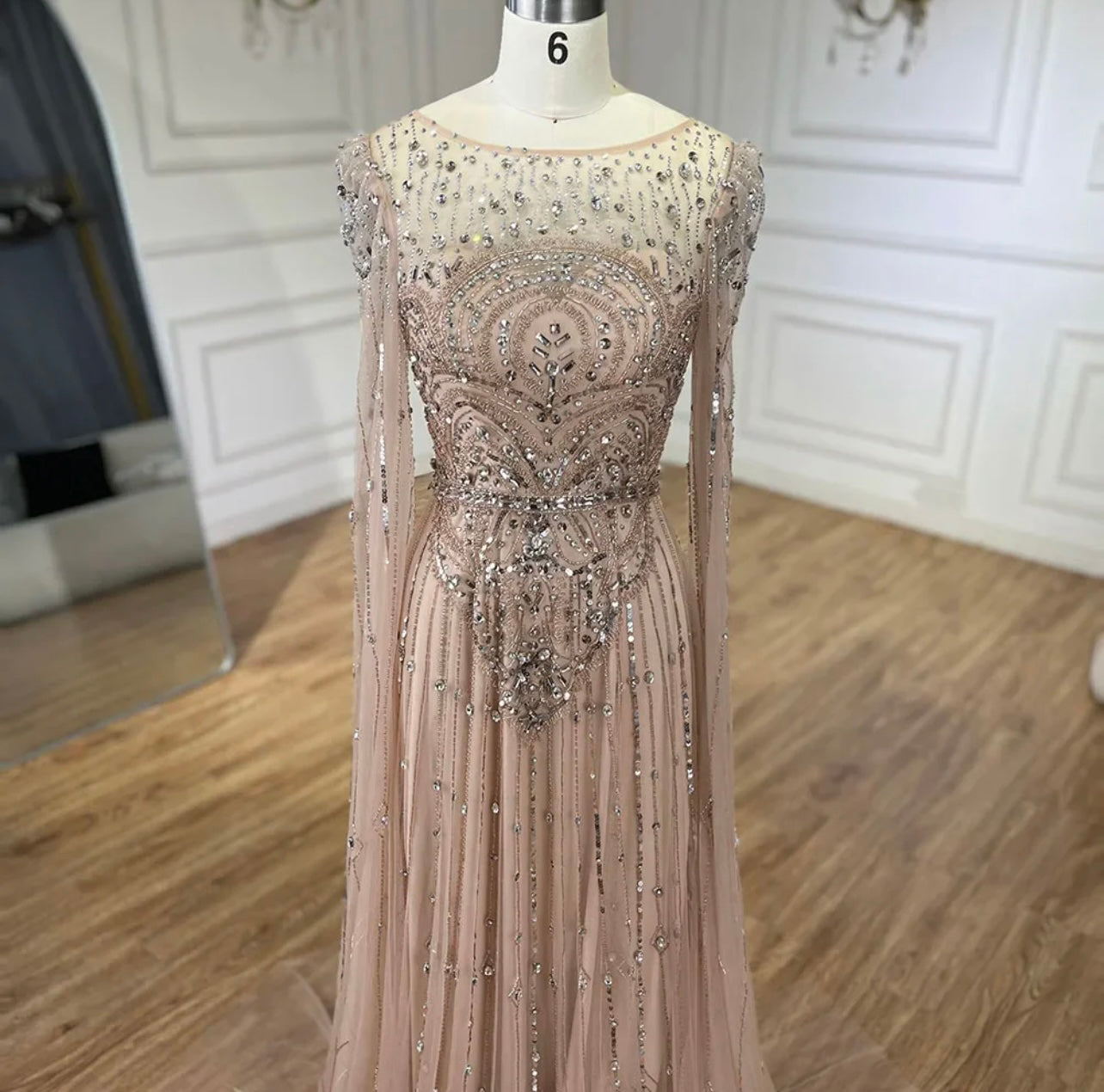 Luxury Pearls Dubai Champagne Mermaid Evening Dresses with Cape Guest of Wedding Gala Gown