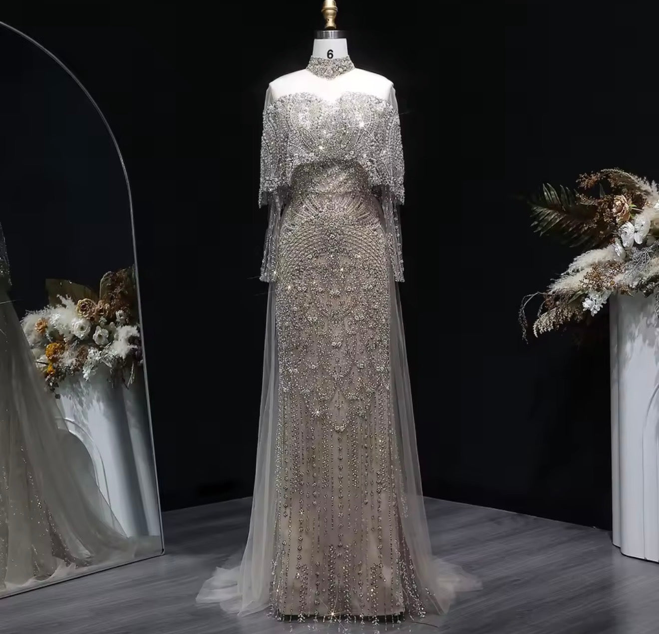 Dubai Arabic Embellished Evening Dress with Overskirt for Guest of Wedding Ball Gown