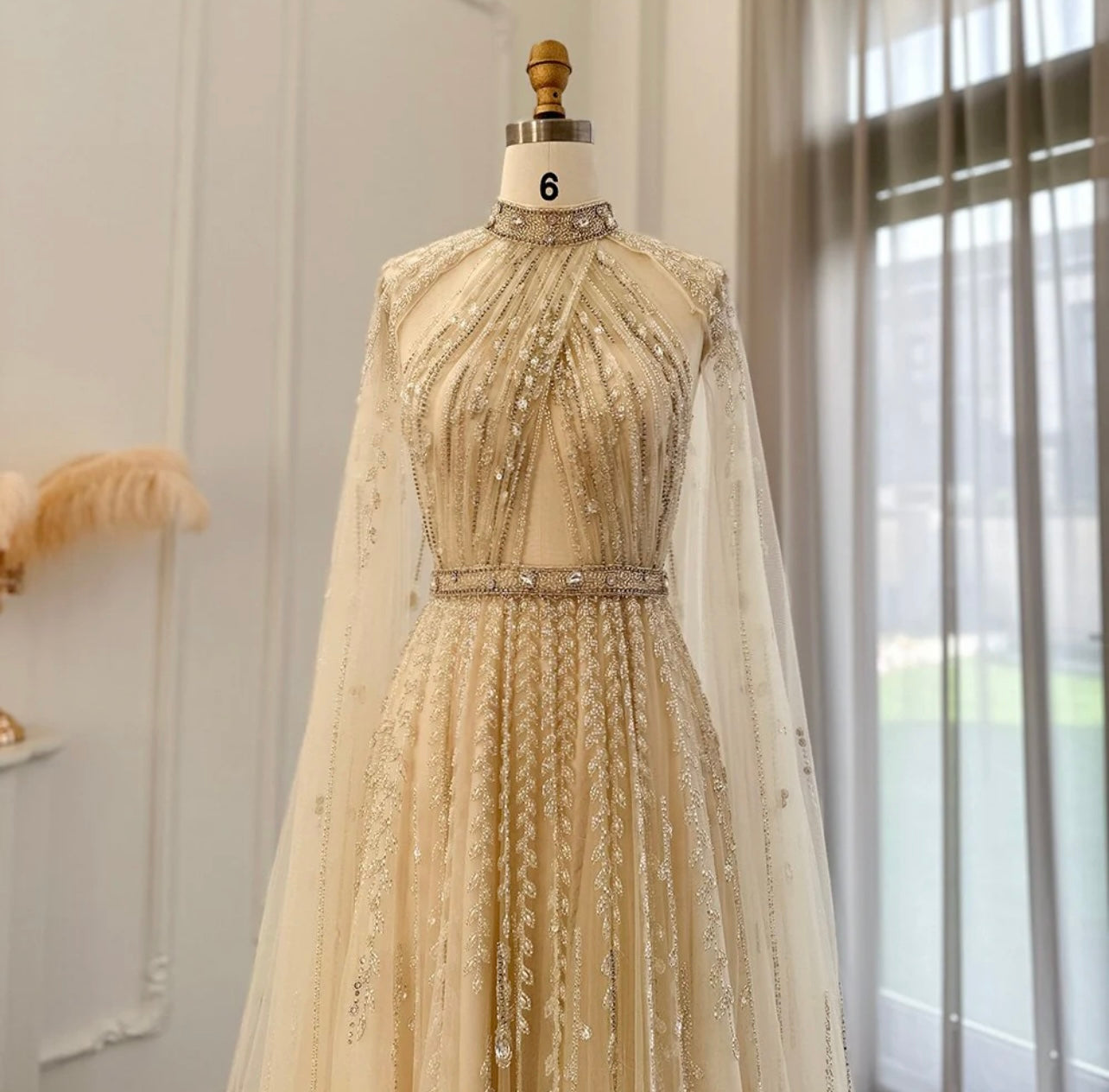 Luxury Beige Evening Dress for Woman With Cap Sleeve Mermaid Guest of Wedding Dubai Ball Gown Prom Dress