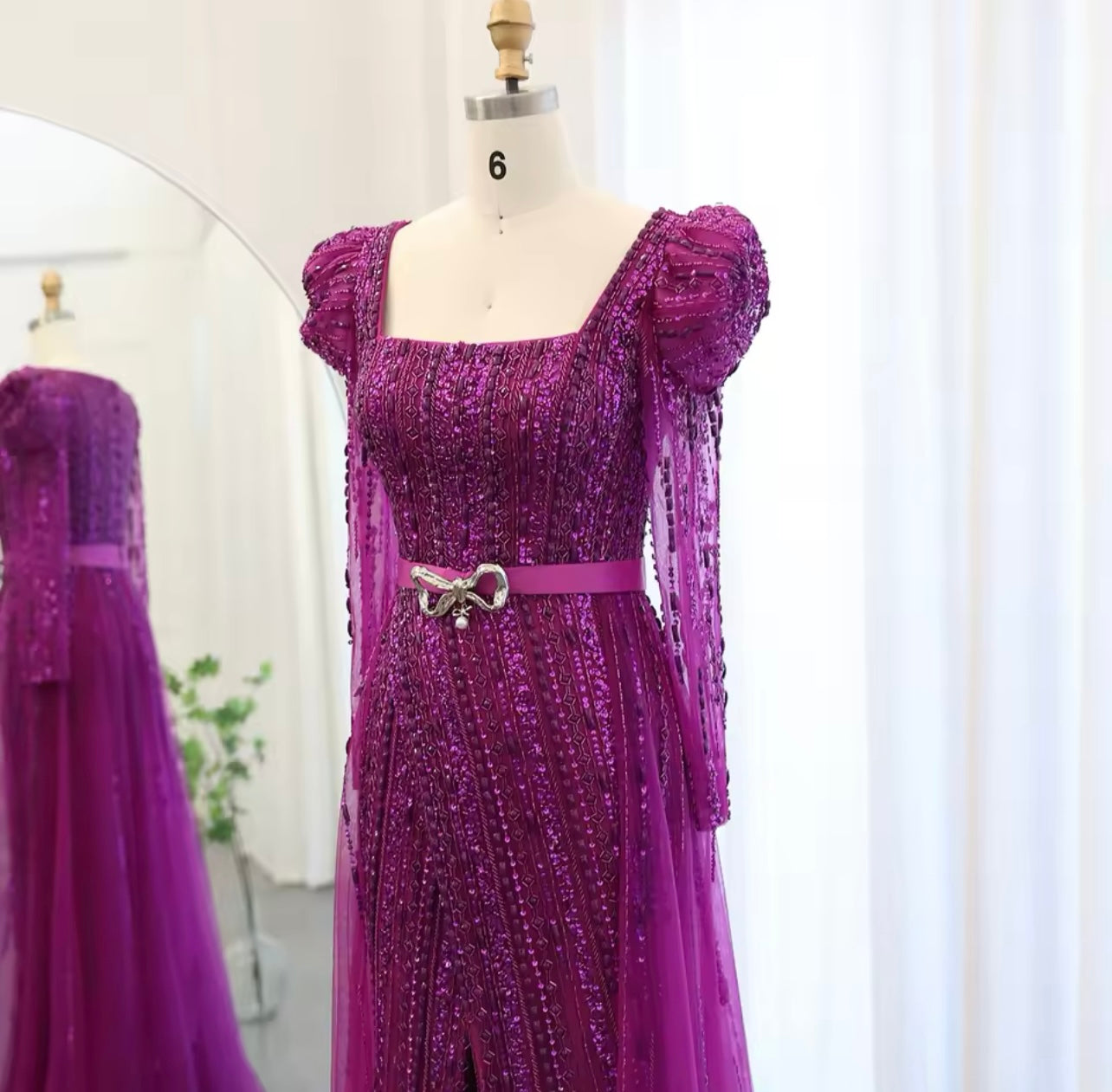 Fuchsia Evening Dress for Women Wedding Elegant Long Sleeve Overskirt Arabic Guest of Wedding Dress Formal Party Ball Gown