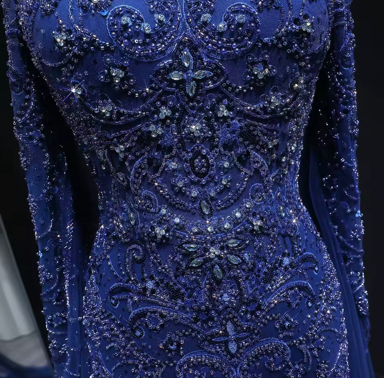 Luxury Navy Blue Off Shoulder Mermaid
Evening Dress Long Sleeve Guest of Wedding Gala Gown Ball Gown