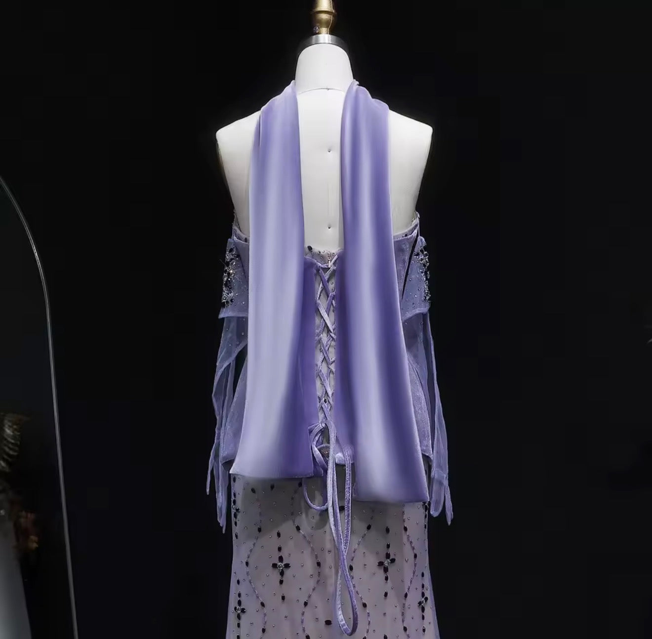 Two Piece Purple Velvet Mermaid Evening Dress with Gloves and Scarf for Gala  Ball Gown Wedding Party Gown