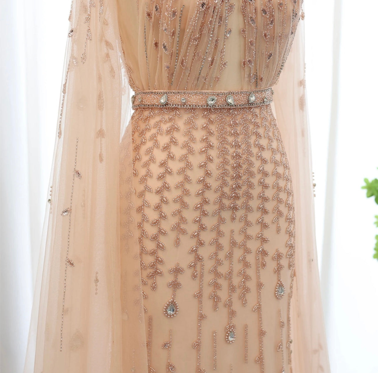 Luxury Beige Evening Dress for Woman With Cap Sleeve Mermaid Guest of Wedding Dubai Ball Gown Prom Dress