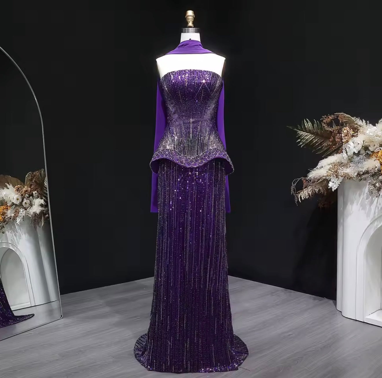 Purple Glam Fringe Maxi Dress