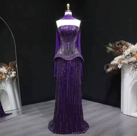 Purple Glam Fringe Maxi Dress