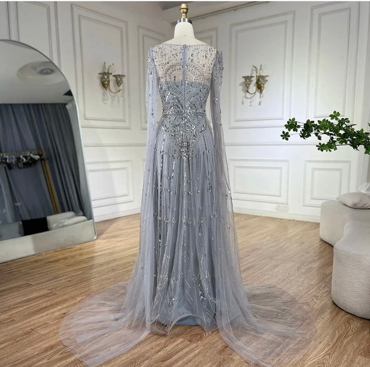 Luxury Pearls Dubai Champagne Mermaid Evening Dresses with Cape Guest of Wedding Gala Gown