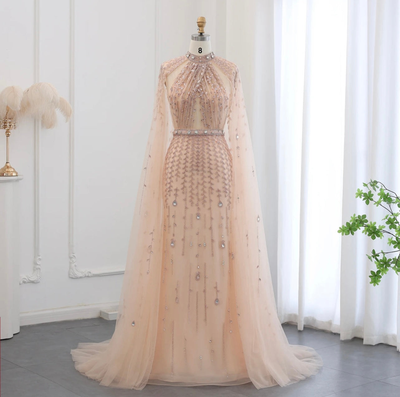 Luxury Beige Evening Dress for Woman With Cap Sleeve Mermaid Guest of Wedding Dubai Ball Gown Prom Dress