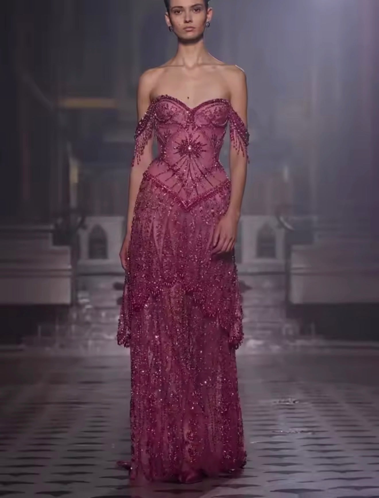 Fuchsia Arabic Gown Beaded A-Line
Evening Gown Formal Occasion Gala Prom