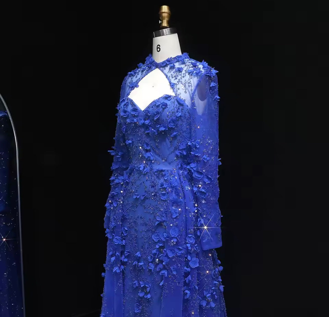 Elegant Royal Blue Mermaid Evening Dress 3D Flowers Overskirt Guest Wedding Ball Gown