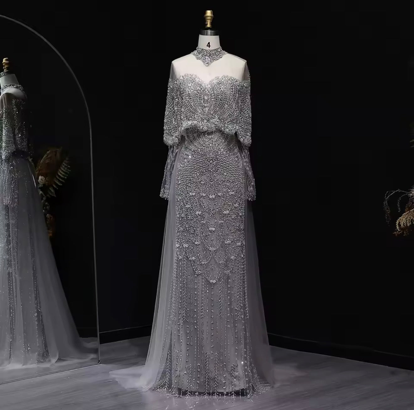 Dubai Arabic Embellished Evening Dress with Overskirt for Guest of Wedding Ball Gown