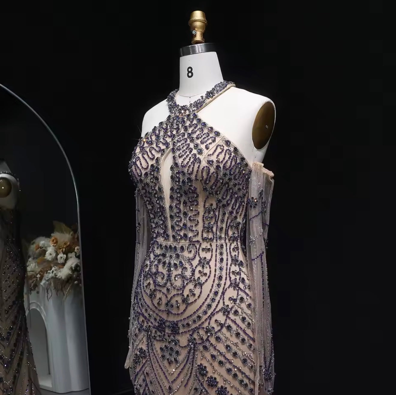 Luxury Evening Dress Guest of Wedding
Mermaid with Gloves Embellished Halter Ball Gown