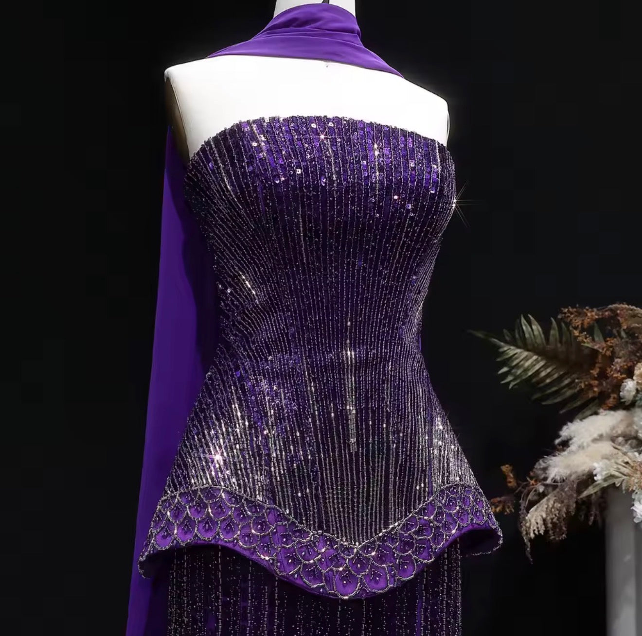Purple Glam Fringe Maxi Dress