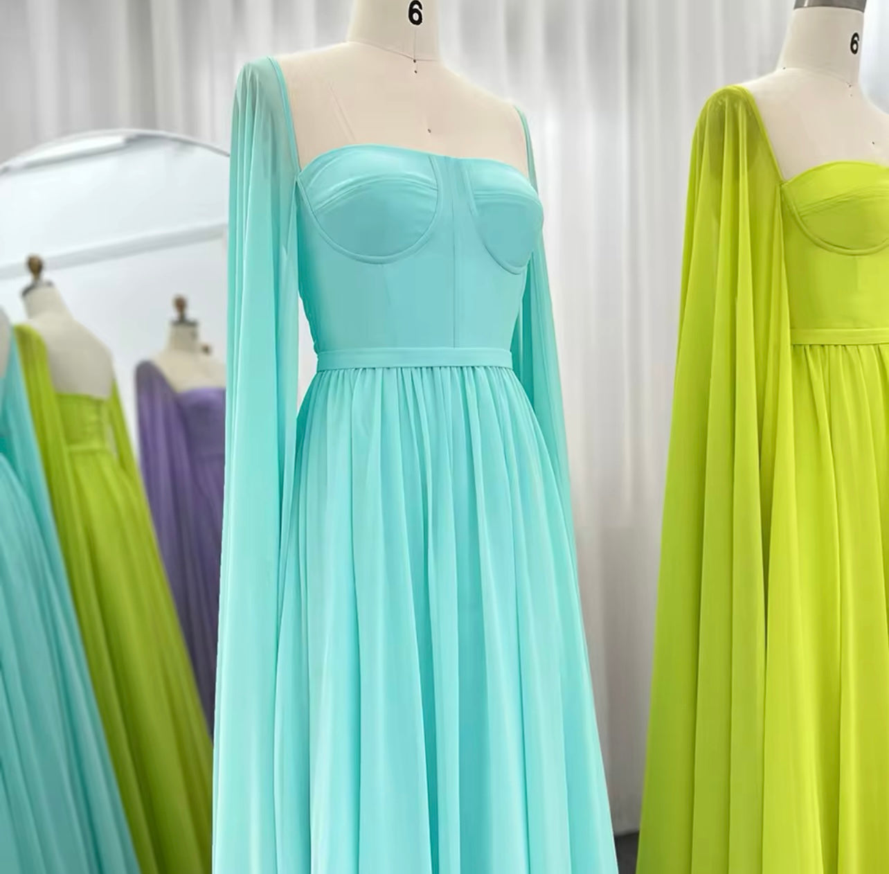 Fancy Dubai Evening Dresses with Cape Sleeves Elegant Women Guest of Wedding Gala Formal Gown