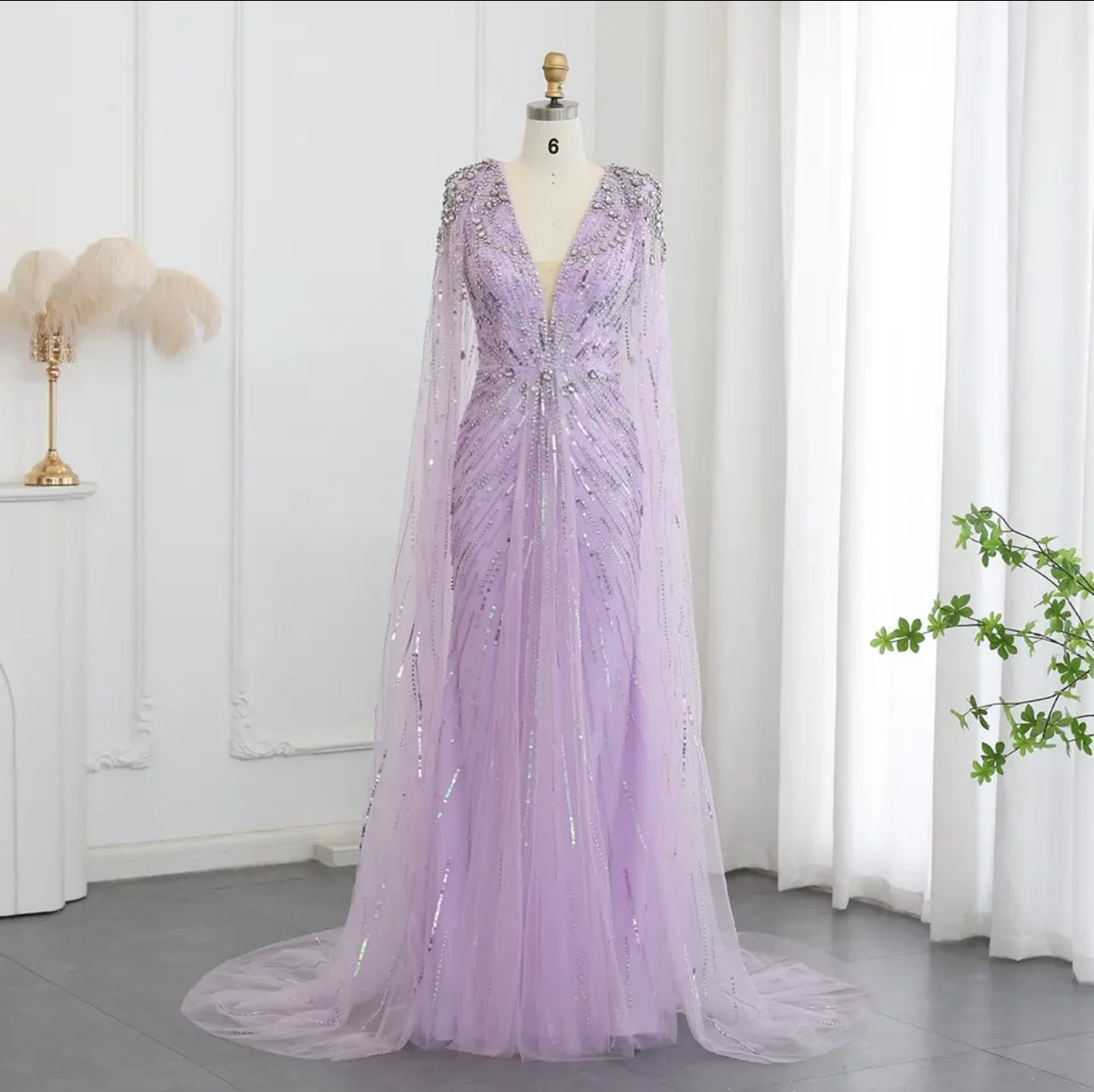 Sage Green Evening Dresses with Cape Sleeves Fuchsia Crystal Gold Elegant Women Wedding Formal Guest of Wedding Bridesmaid Gown