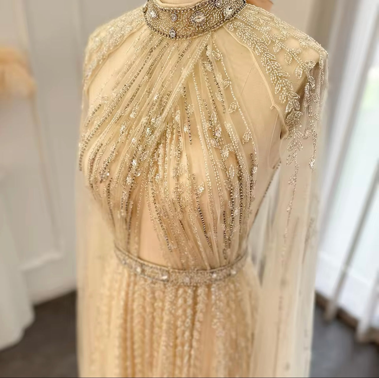 Luxury Beige Evening Dress for Woman With Cap Sleeve Mermaid Guest of Wedding Dubai Ball Gown Prom Dress