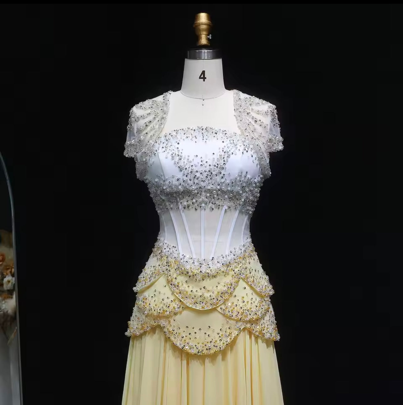 Elegant Chiffon Corset Celebrity Evening Dress with Jacket Flare Sleeves Ball Gown