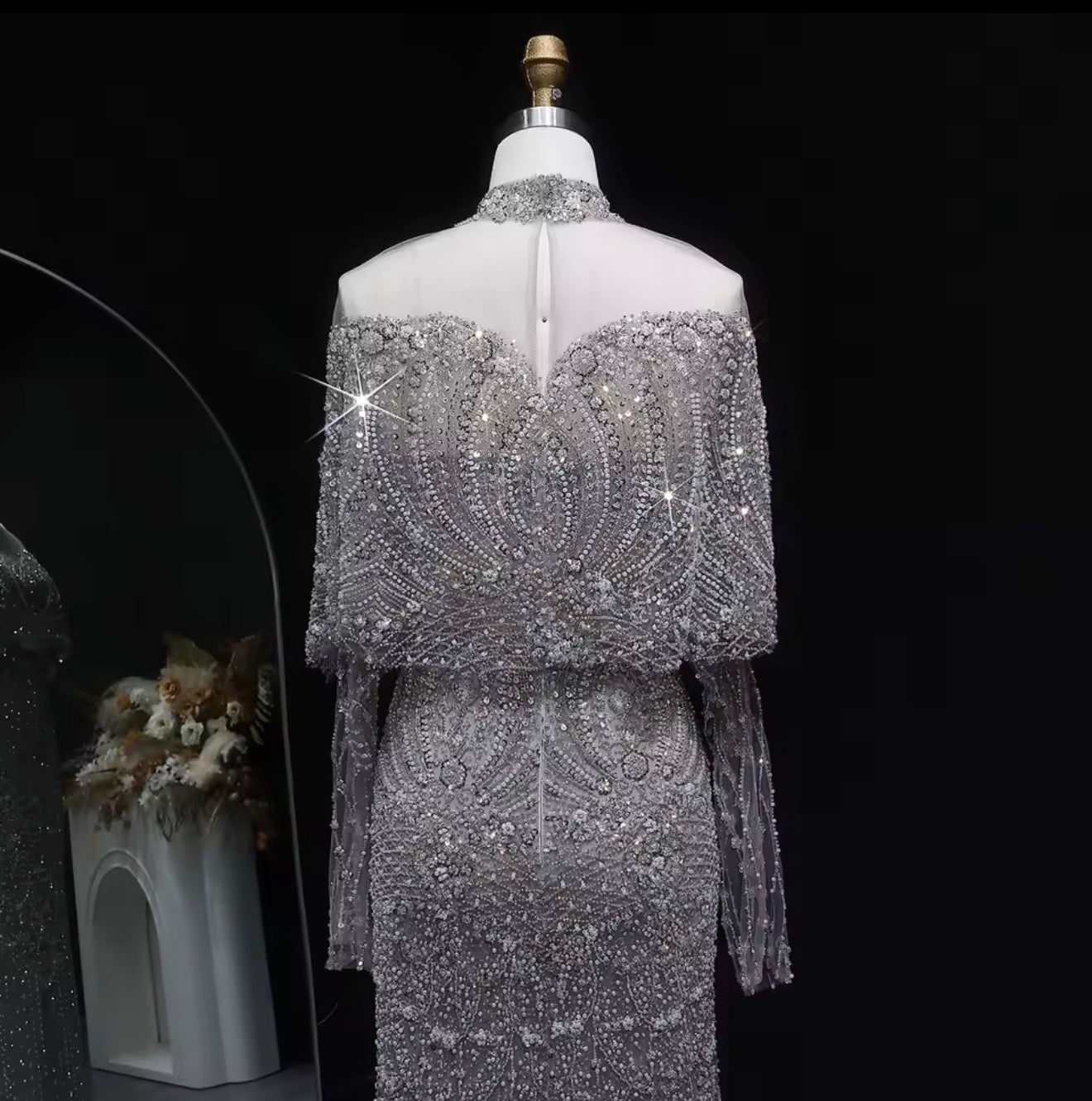 Dubai Arabic Embellished Evening Dress with Overskirt for Guest of Wedding Ball Gown