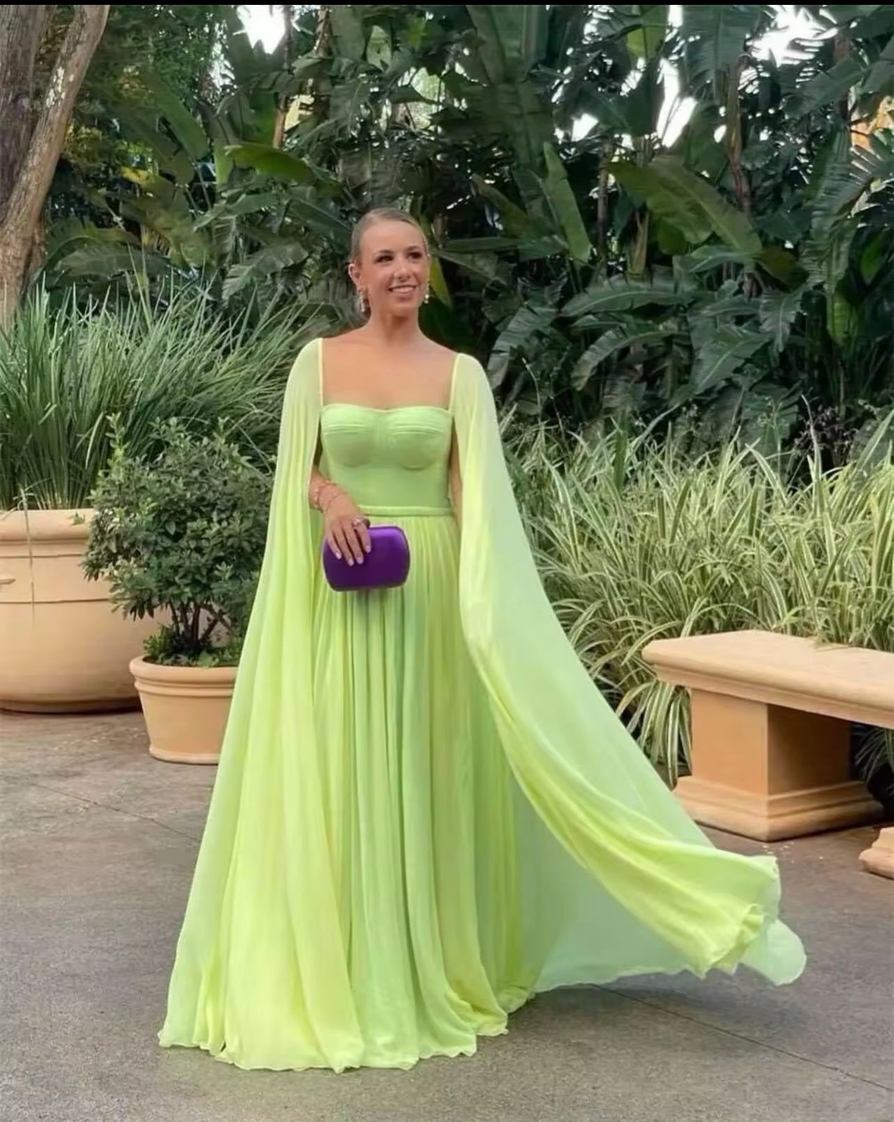 Fancy Dubai Evening Dresses with Cape Sleeves Elegant Women Guest of Wedding Gala Formal Gown