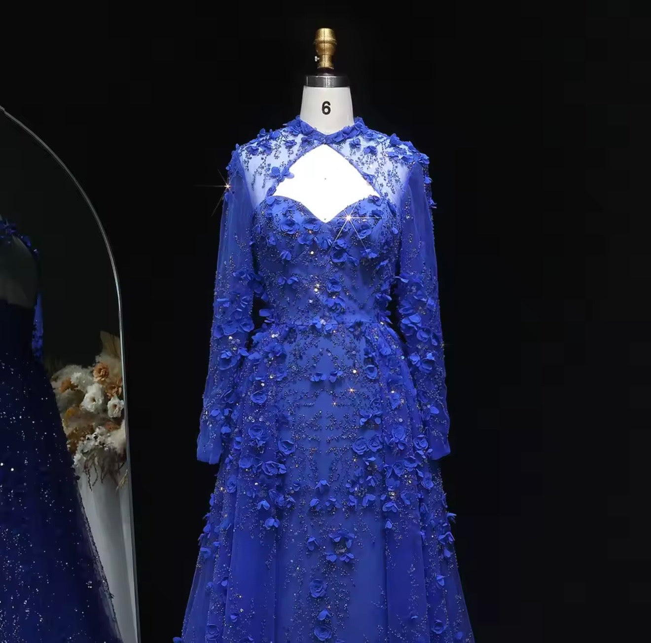 Elegant Royal Blue Mermaid Evening Dress 3D Flowers Overskirt Guest Wedding Ball Gown