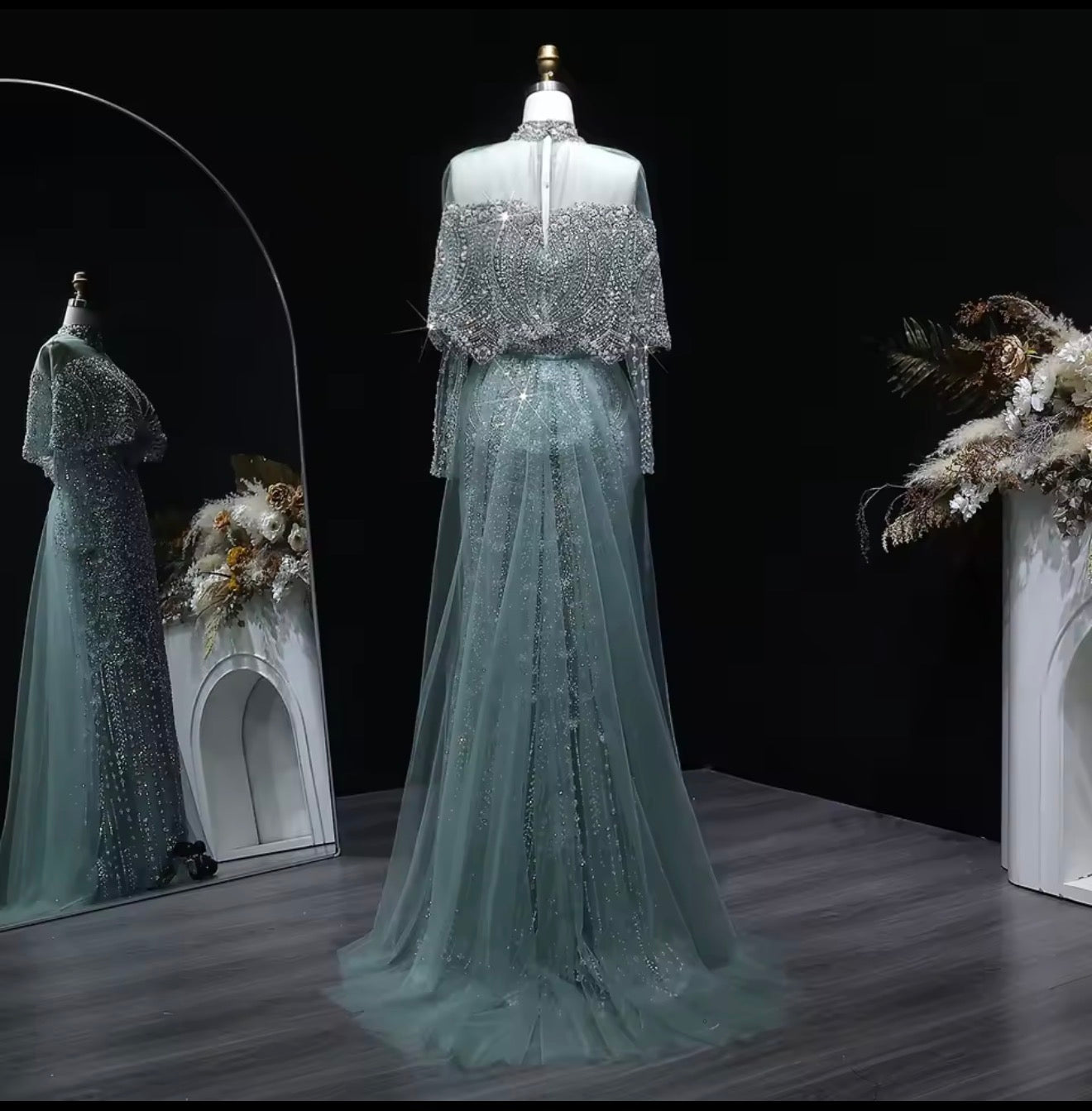 Dubai Arabic Embellished Evening Dress with Overskirt for Guest of Wedding Ball Gown