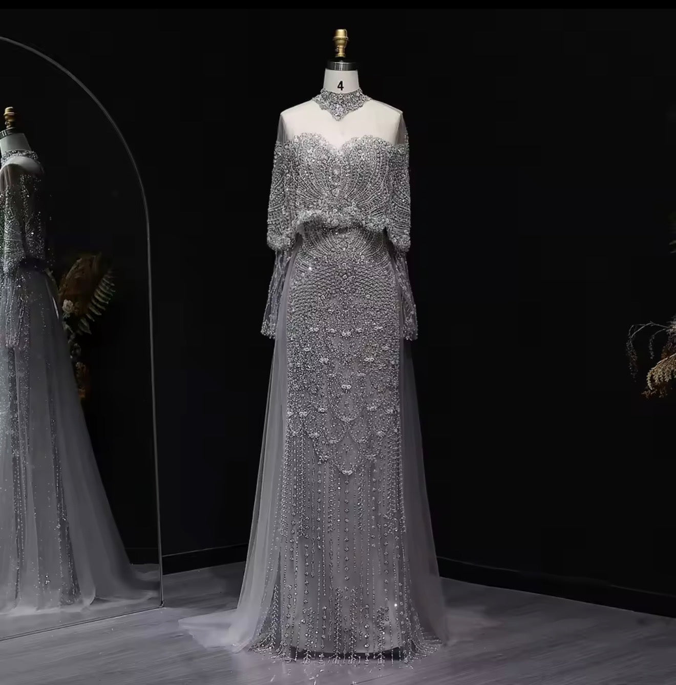 Dubai Arabic Embellished Evening Dress with Overskirt for Guest of Wedding Ball Gown