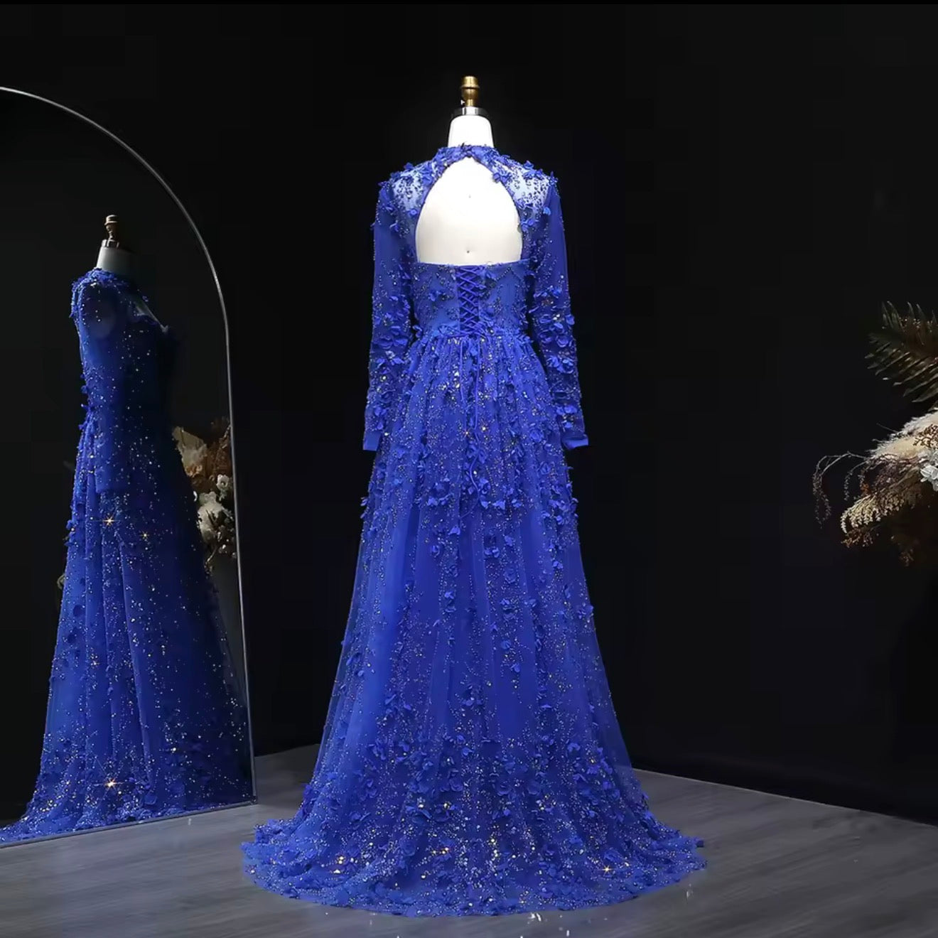 Elegant Royal Blue Mermaid Evening Dress 3D Flowers Overskirt Guest Wedding Ball Gown