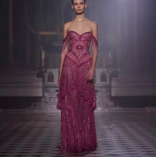 Fuchsia Arabic Gown Beaded A-Line
Evening Gown Formal Occasion Gala Prom